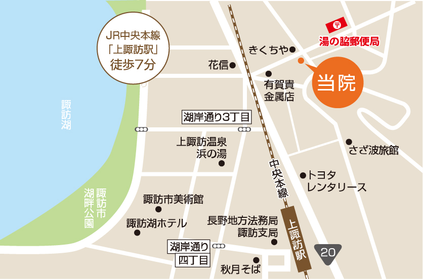 当院はきくちや様、有賀貴金属店の近くにあります。